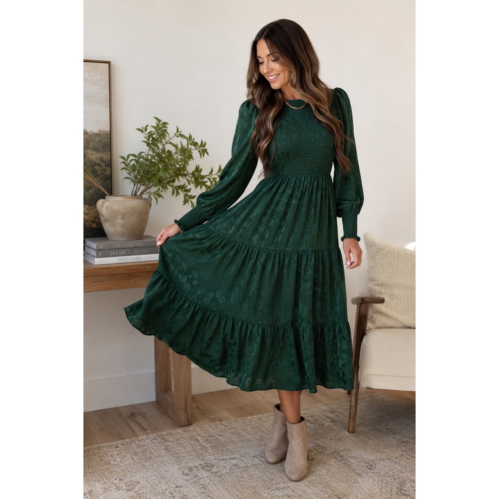 Baltic Born Stockholm Smocked Maxi Dress Dark Green sz XL